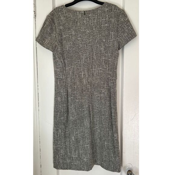 BANANA REPUBLIC DRESS SZ2 DARK GREEN WHITE BOUCLE STRETCH KNIT CAP SLEEVE SHEATH - Picture 4 of 10